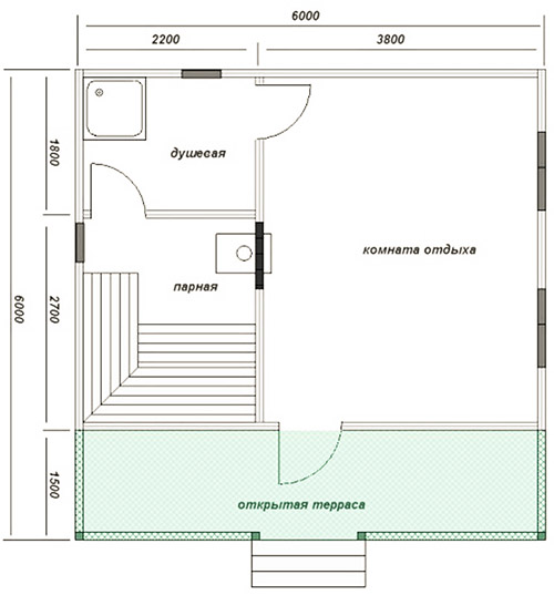 План сауны 6х6