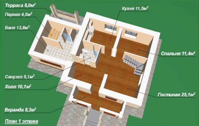 планировка дома для гостей с зоной бани