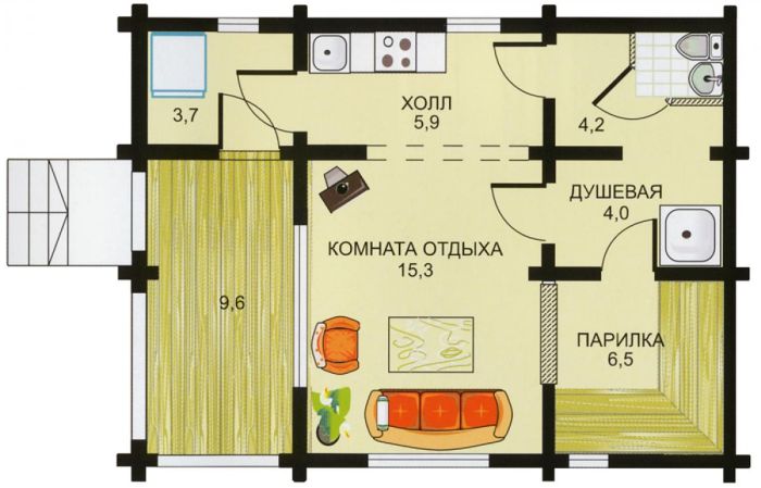 домик с парилкой и моечной план