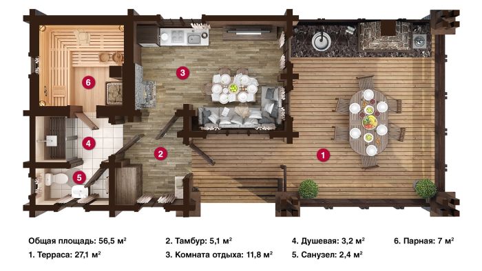 планировка бани с жилыми комнатами