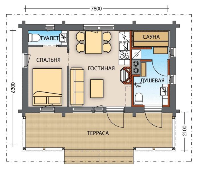 план гостевого дома с зоной бани