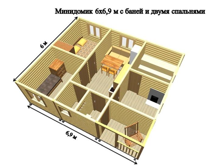 планировка дома с баней